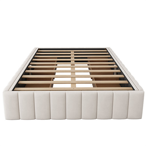 Lit adulte lit 140x200 cm lit rembourré avec 4 tiroirs Single velours beige