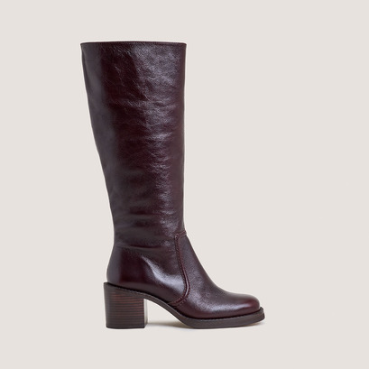 Bottes à talons lamellésen cuir vieilli chocolat | BIJOU