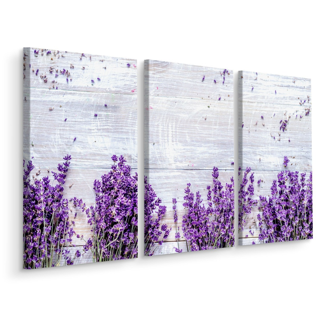 Obraz Tryptyk Kwiaty LAWENDY Na Tle Desek 60x40cm