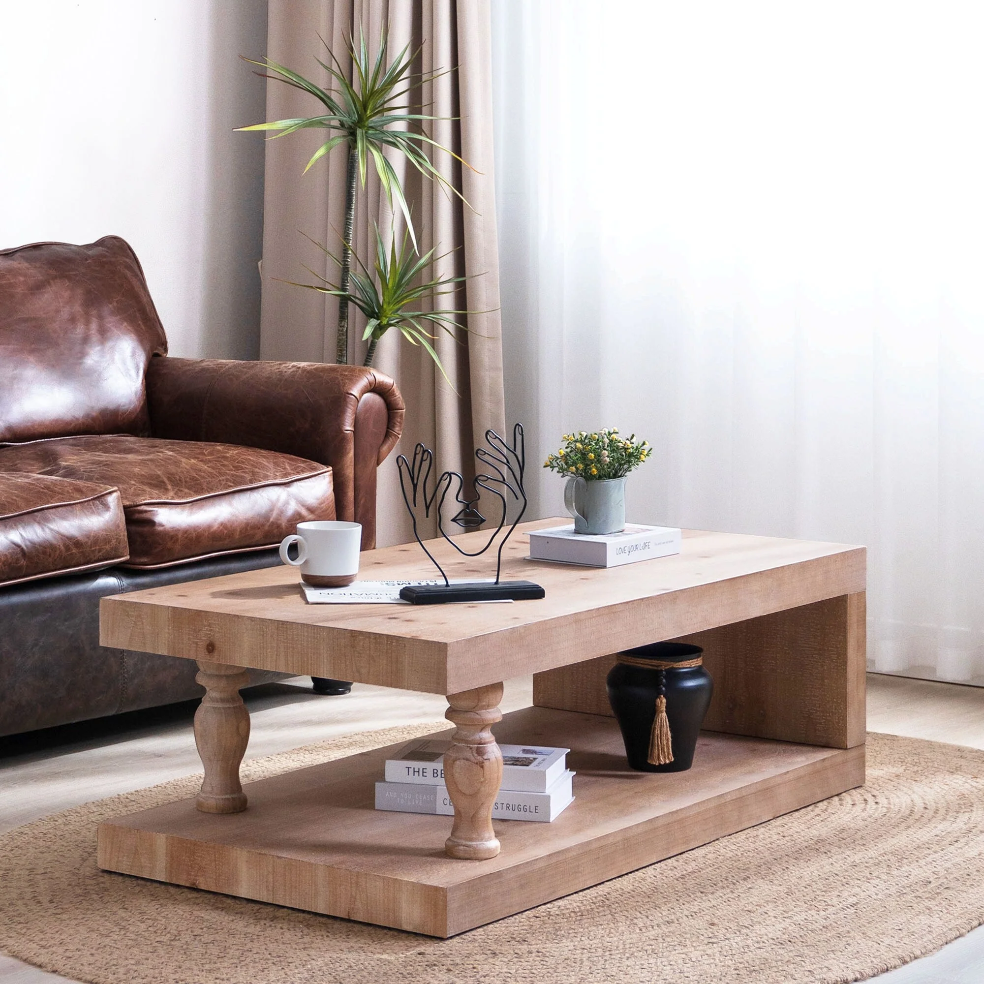 Rustic coffee table, Farmhouse coffee table, Modern rustic furniture, Coffee table with shelf, Wooden living room table