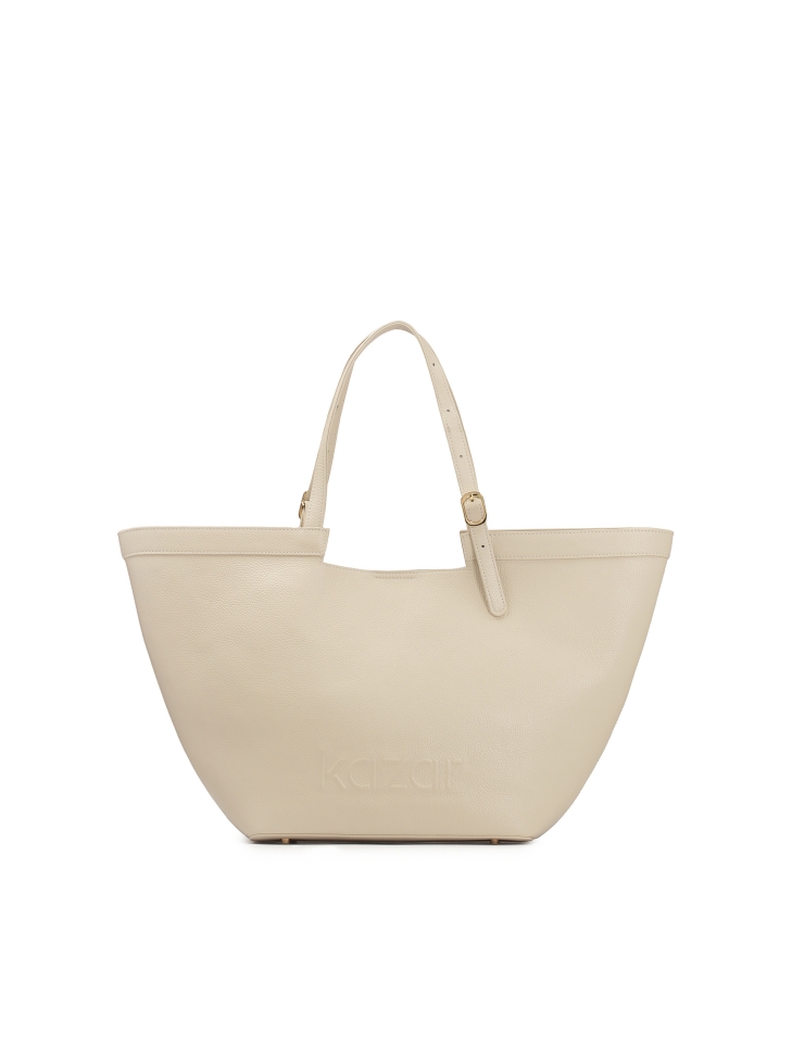 Cream large shoulder bag in smooth leather