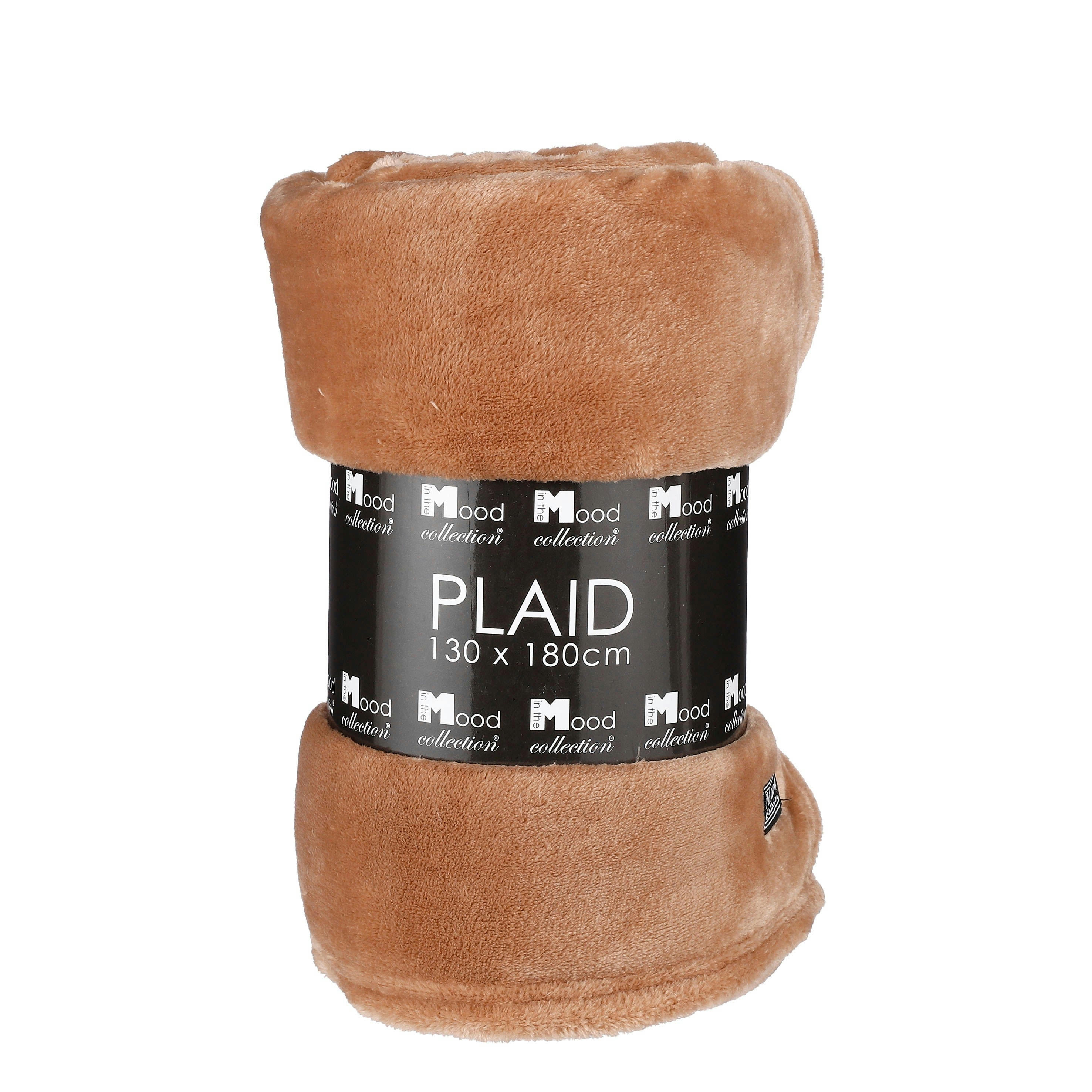 FAMKE - Plaid polaire marron clair 180x130