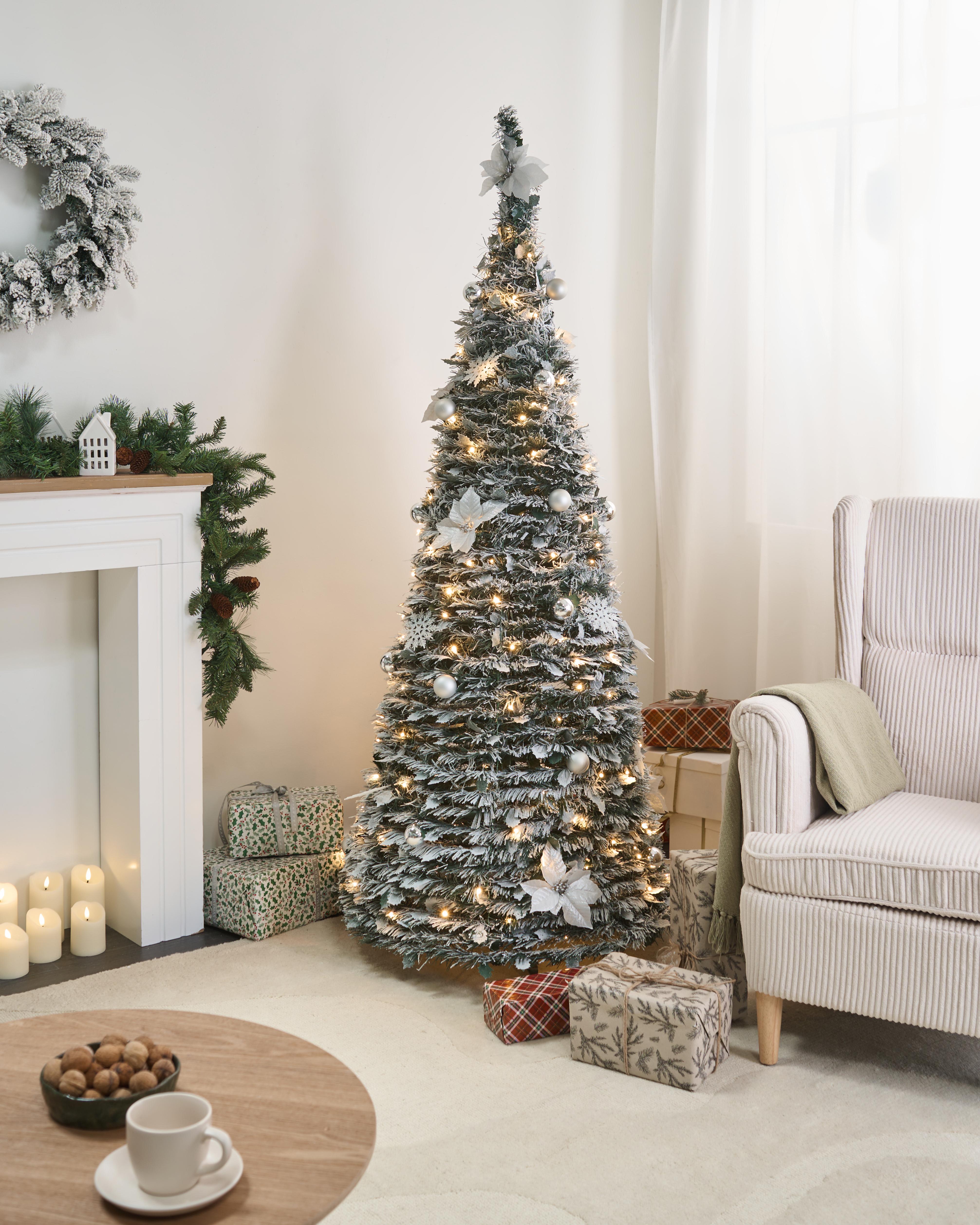 Artificial Snowy Christmas Tree Folding LED FIRVANA 185 cm White