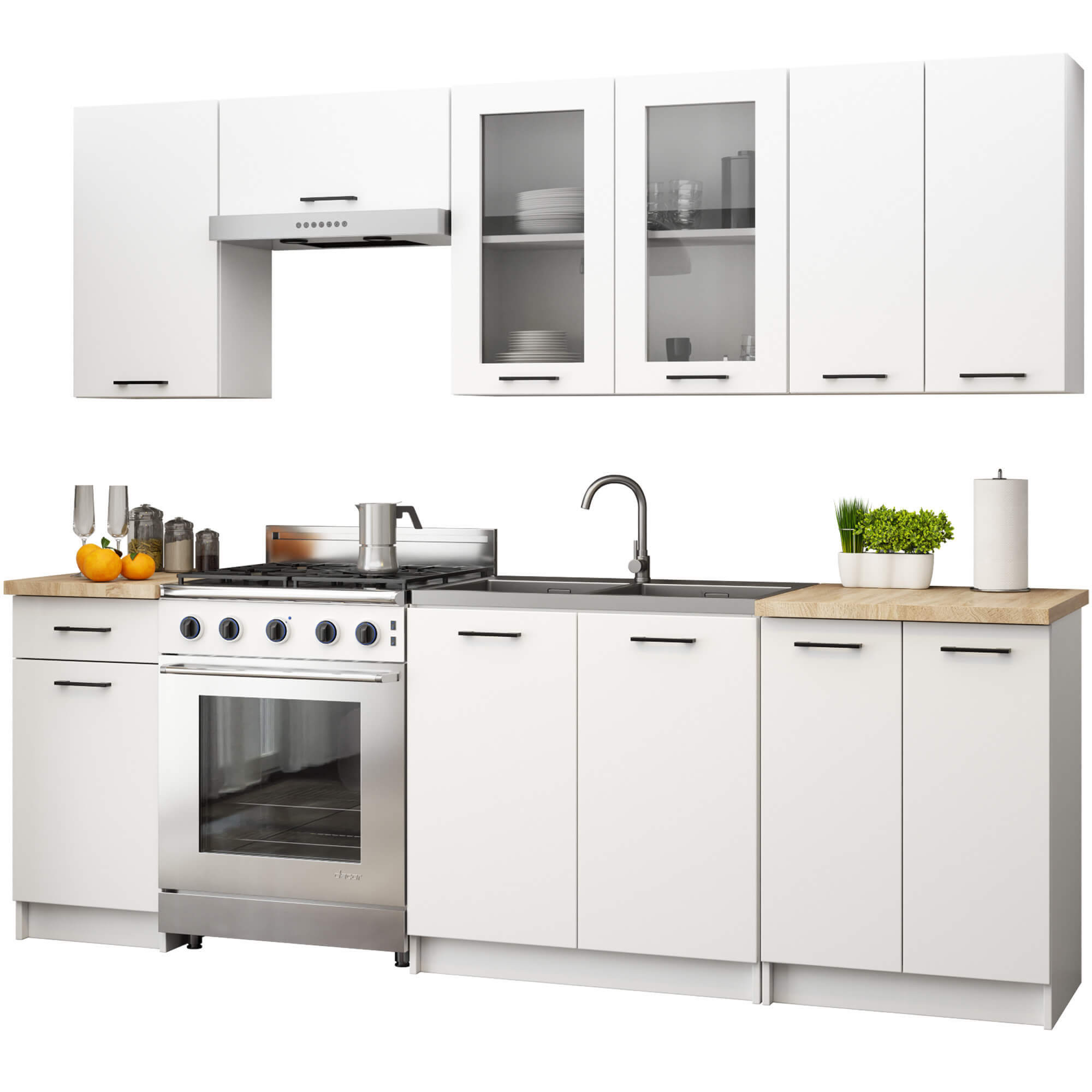 Zestaw szafek kuchennych z witryną OLIWIA 2.4m H720