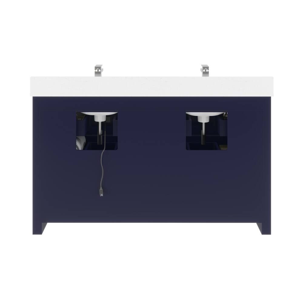 Urban Bathe Rio II Undermount Single Sink Stone Top Bathroom Vanity with Drawer Organizer, Navy Blue, 60-in
