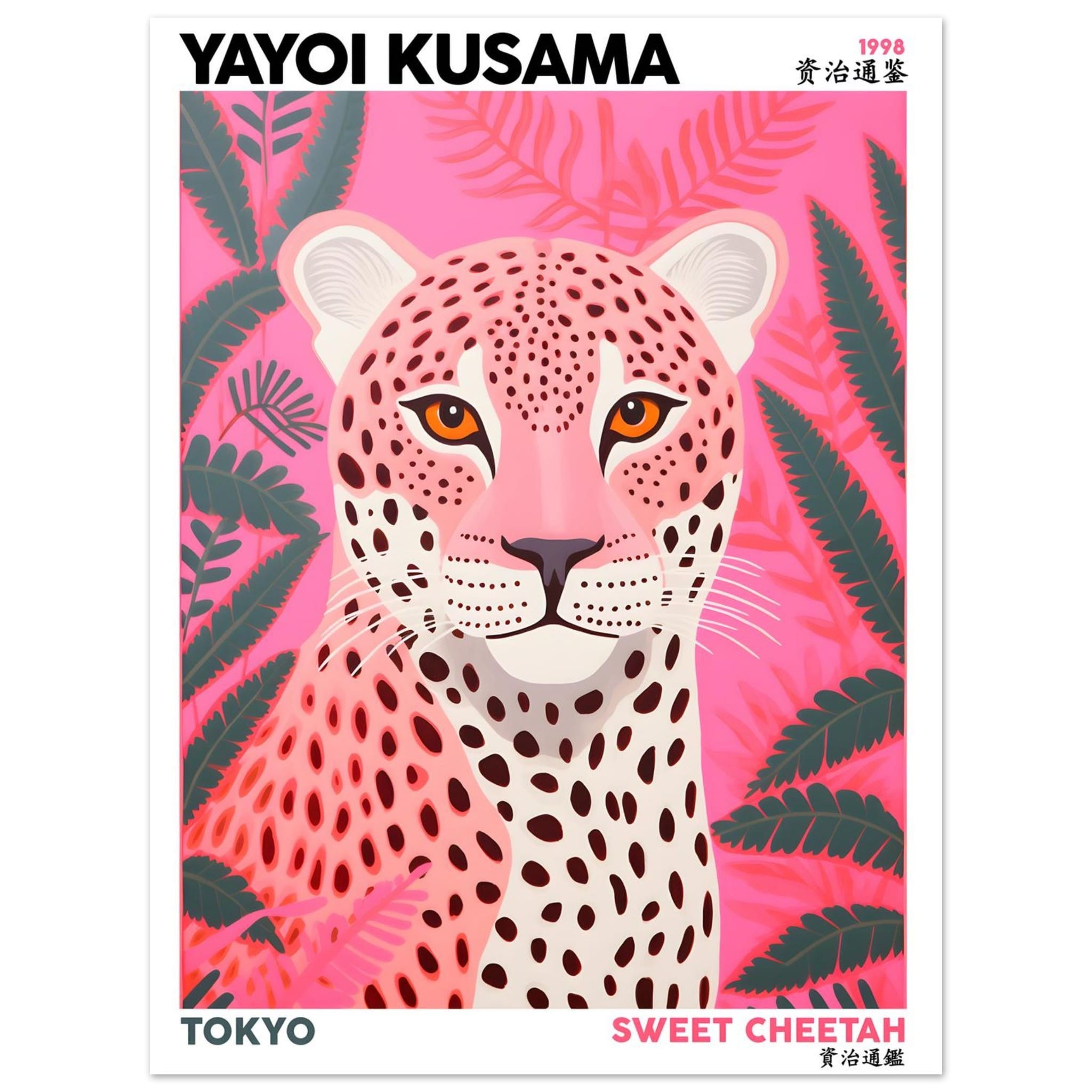 Artfulprints Poster Yayoi Kusama - Sweet cheetah  - 30x40 cm - Roze