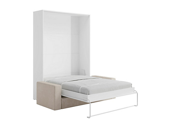 Lit escamotable 160 x 200 cm - Ouverture verticale manuelle - Blanc   Matelas   Canapé - BEGANIO