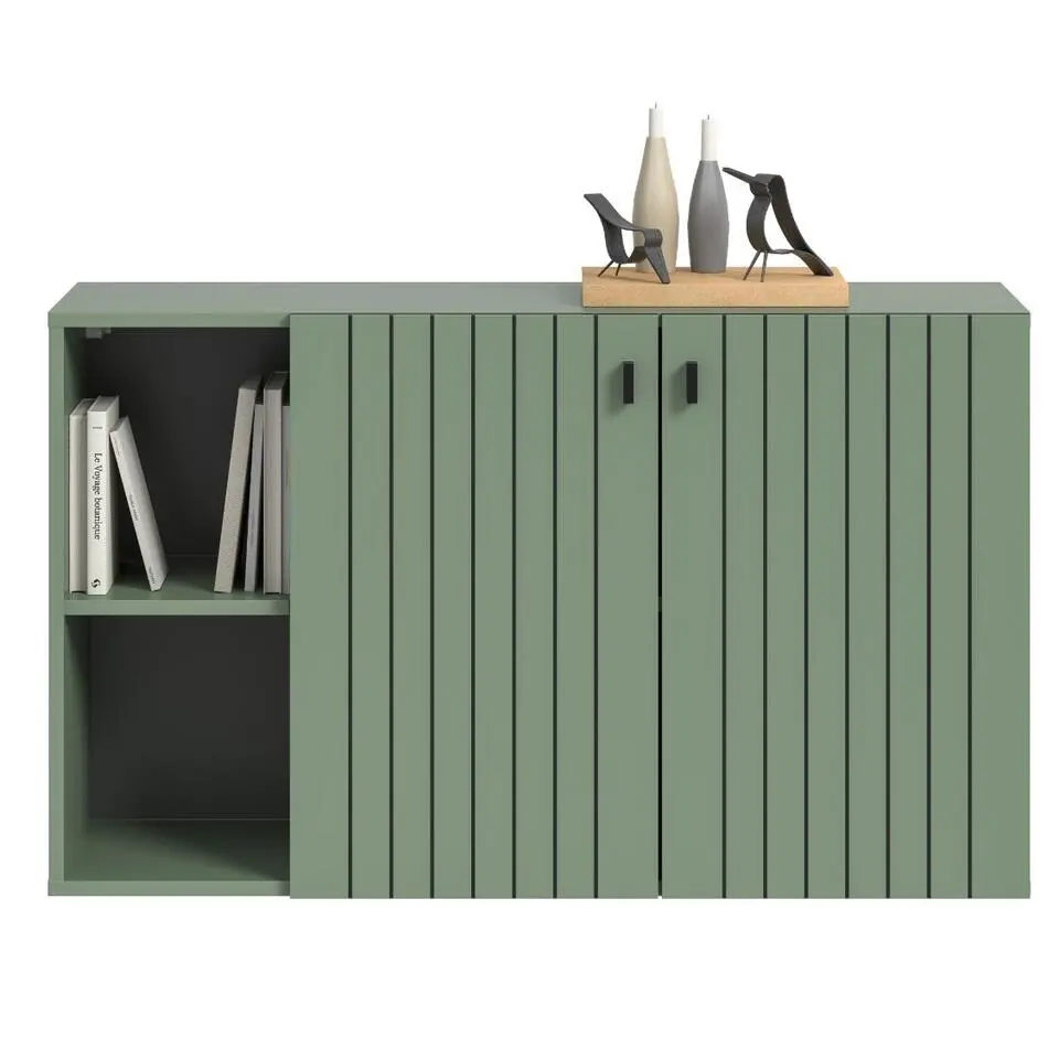 Hioshop Station schoenenkast 2 deuren- 2 planken stoffig groen