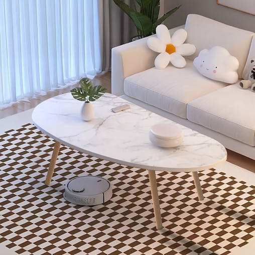 SOGA 80x40cm White Stone Pattern Living Room NordicCoffee Table Modern Style