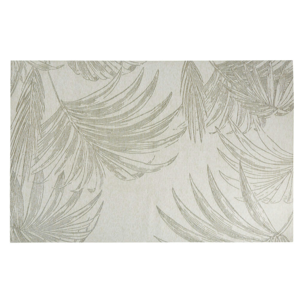 HONAKI - Tapis tissé jacquard écru et beige imprimé végétal 155x230