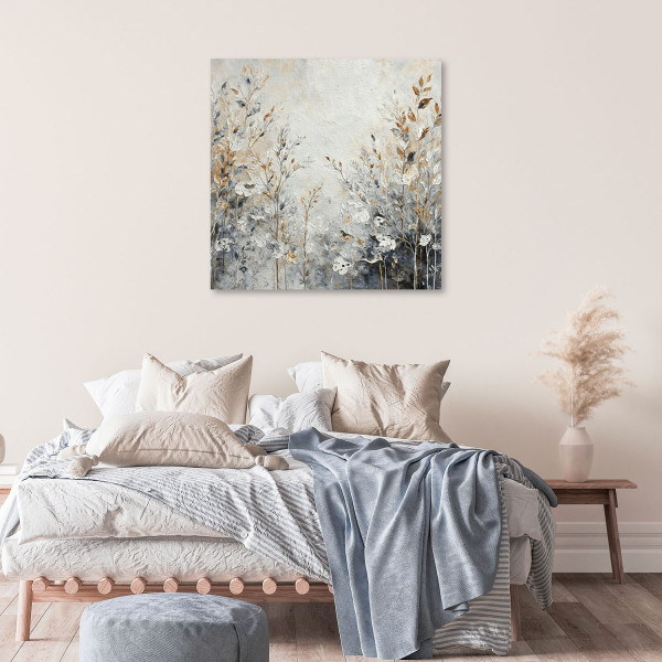 Feeby Obraz na płótnie, Rośliny Abstrakcja Botanika Złoty 30x30
