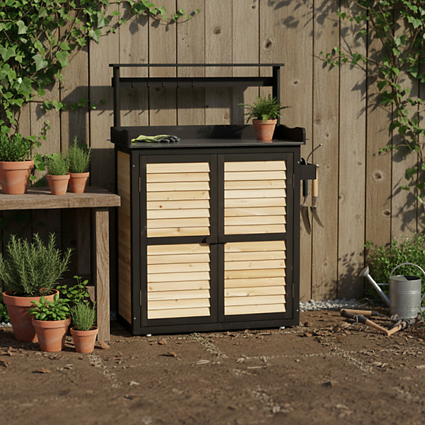 Armoire de jardin Arbour en bois avec table de préparation 97x45x120 cm