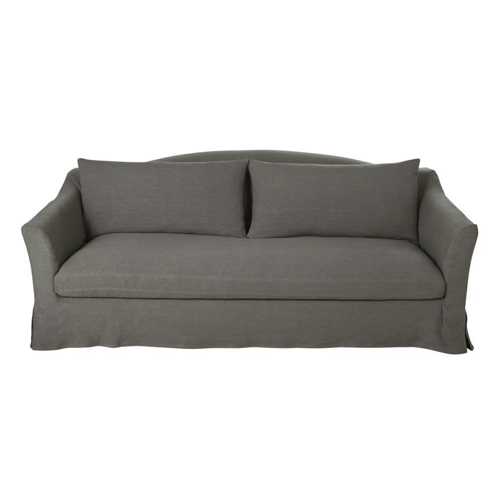 Anaelle - Canapé 3/4 places en lin épais gris