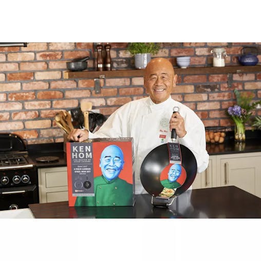 Ken Hom 31cm Non-Stick Carbon Steel 4 Piece Wok Set