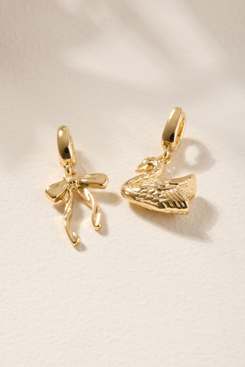 Swan and Bow Charm Set Gold