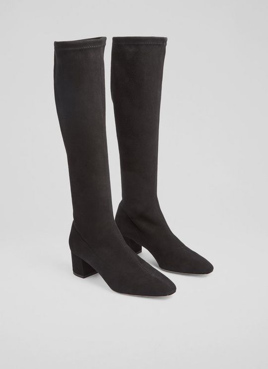 Eldon Black Block Heel Stretch Knee Boot