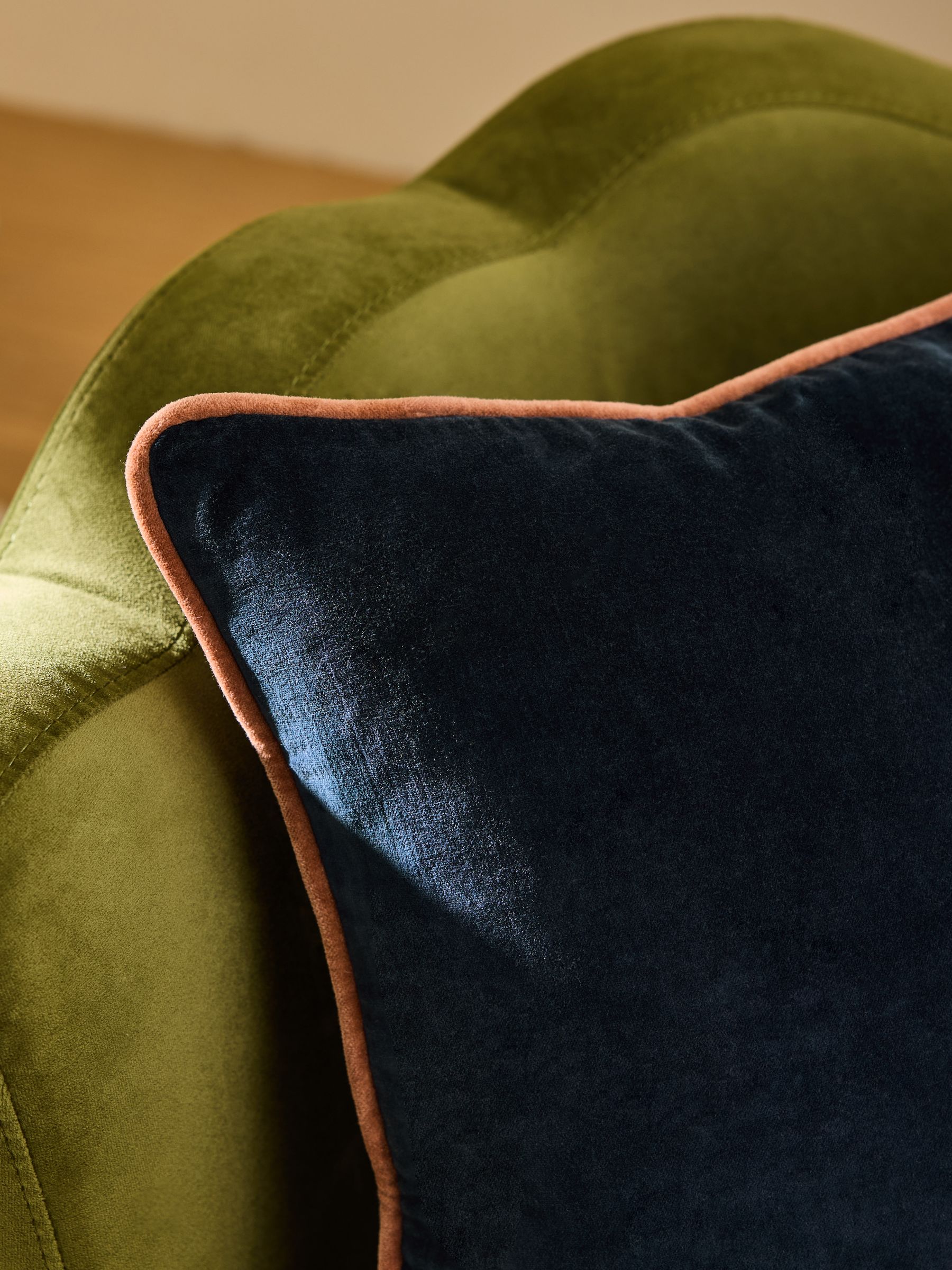 Bailey Cotton Velvet Piped Cushion in Navy Blue