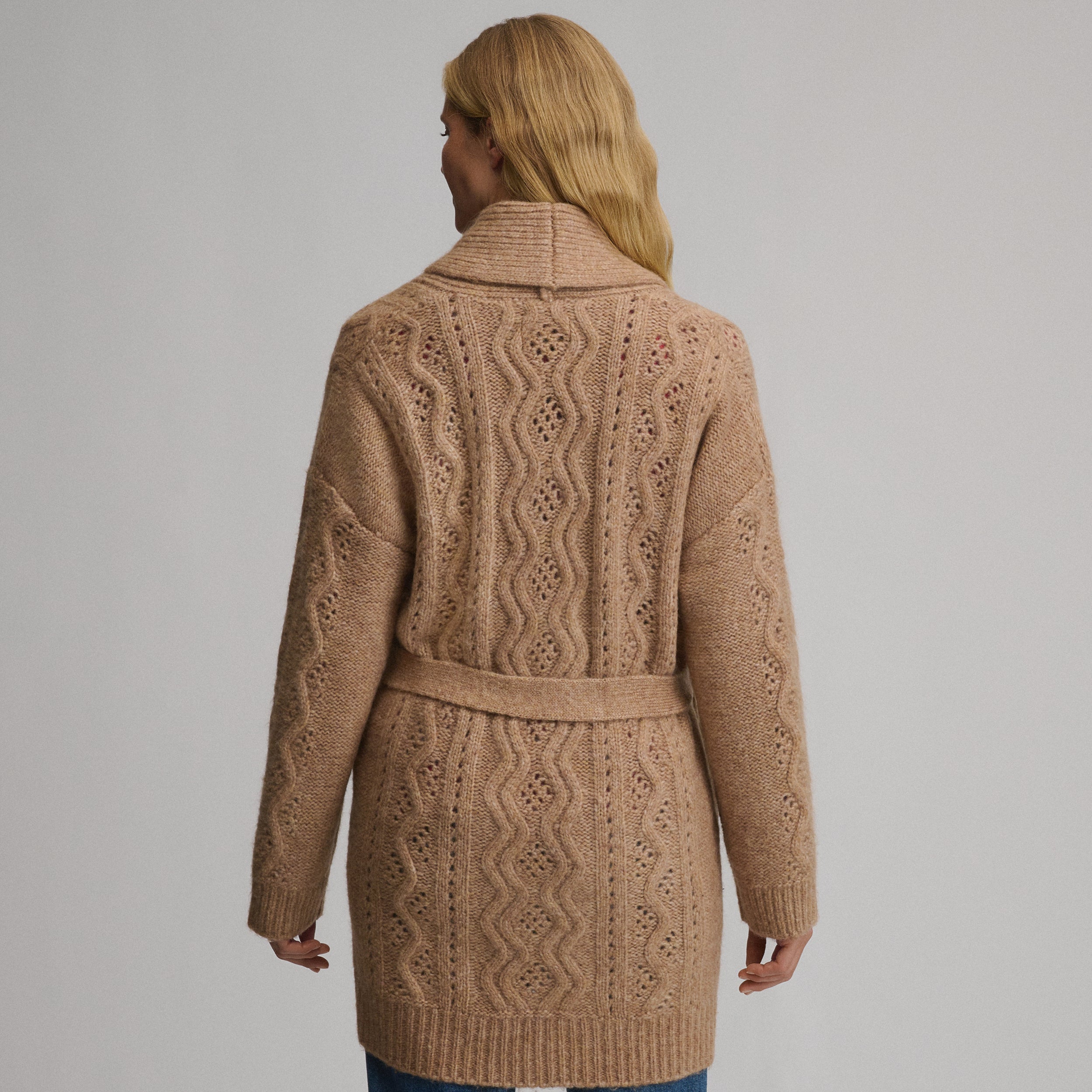 Women's Belted Cable Cardigan Sweater