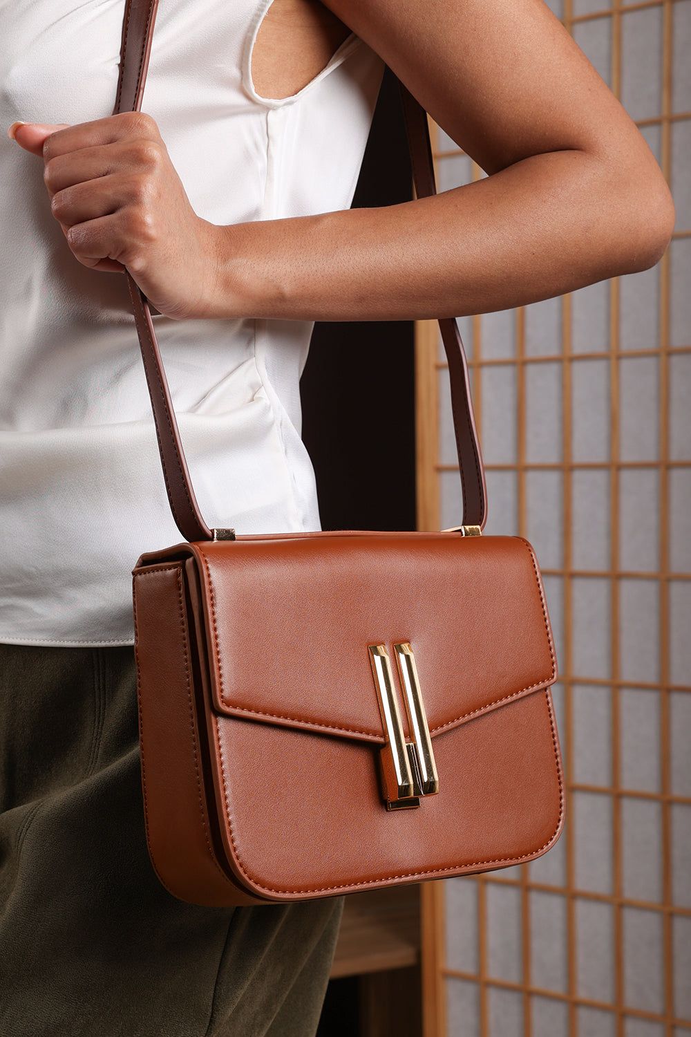 Where's That From Delrio' Gold Clasp Cross Body Tofu Bag
