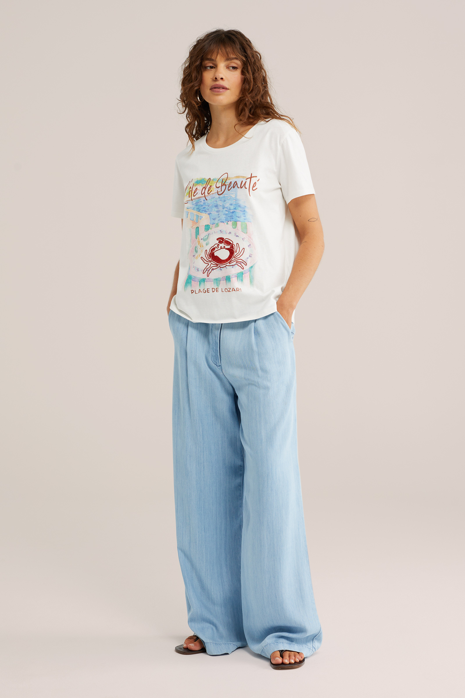 Dames T-shirt met embroidery en print