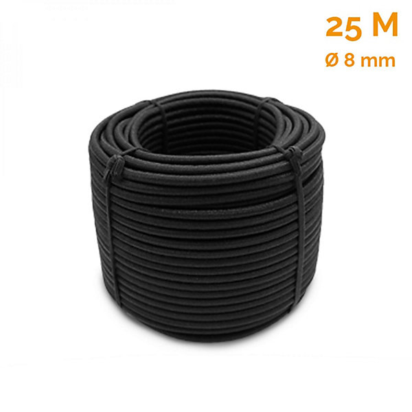 Bobine, rouleau de tendeur élastique - 25 mètres x 8 mm - Noir - Linxor