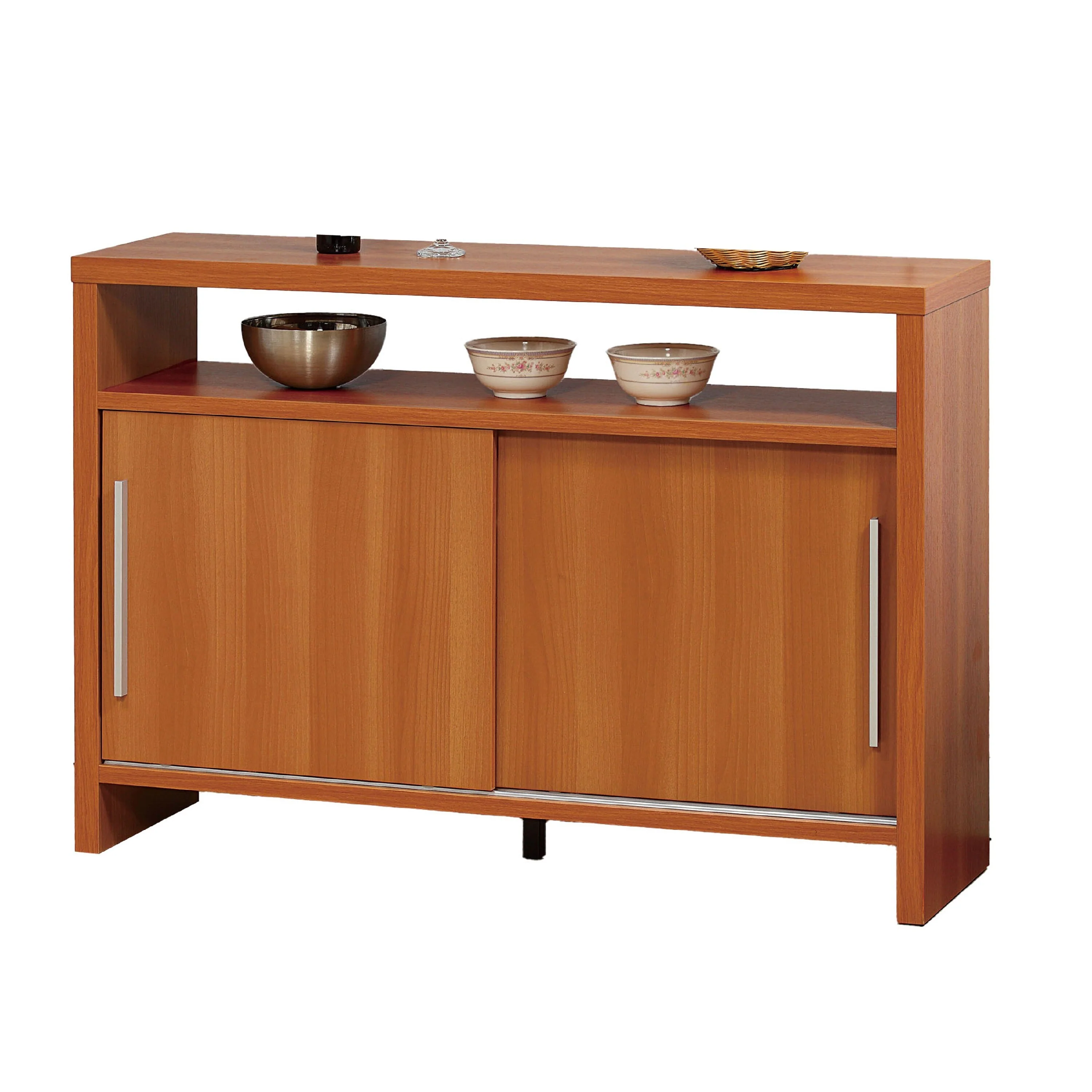 Vivu Sideboard Console Cabinet, 4 Shelves, 47 Inch, Cherry Brown Wood