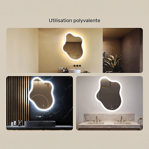 Miroir avec LED Illumination Salle de Bain - ARTFORMA - irrégulière - 74x94cm - LED Dual   Interrupteur tactile