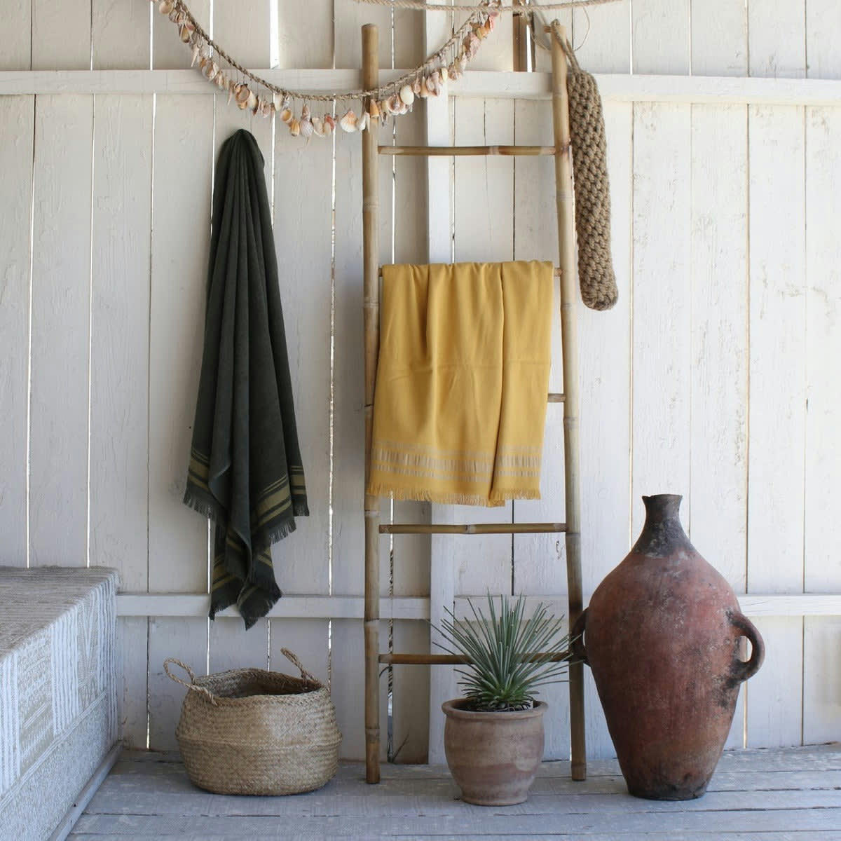 FARO - Fouta éponge coton  100x180 jaune moutarde / taupe