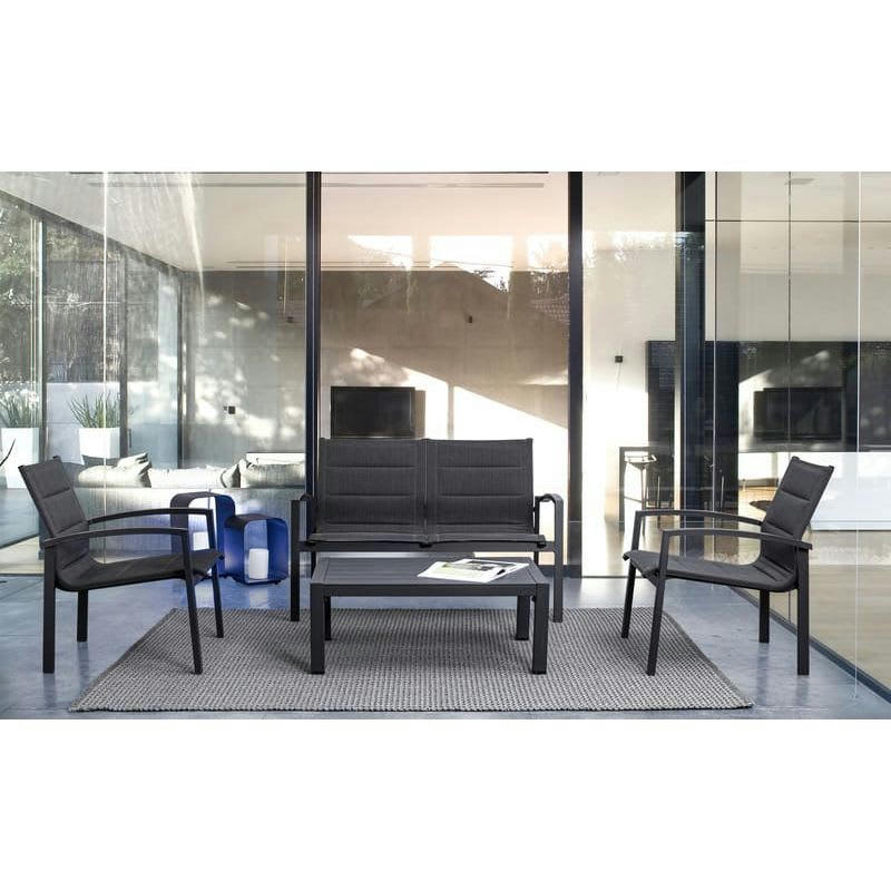 LAIKEN - Salon de jardin détente 4 places en aluminium gris foncé