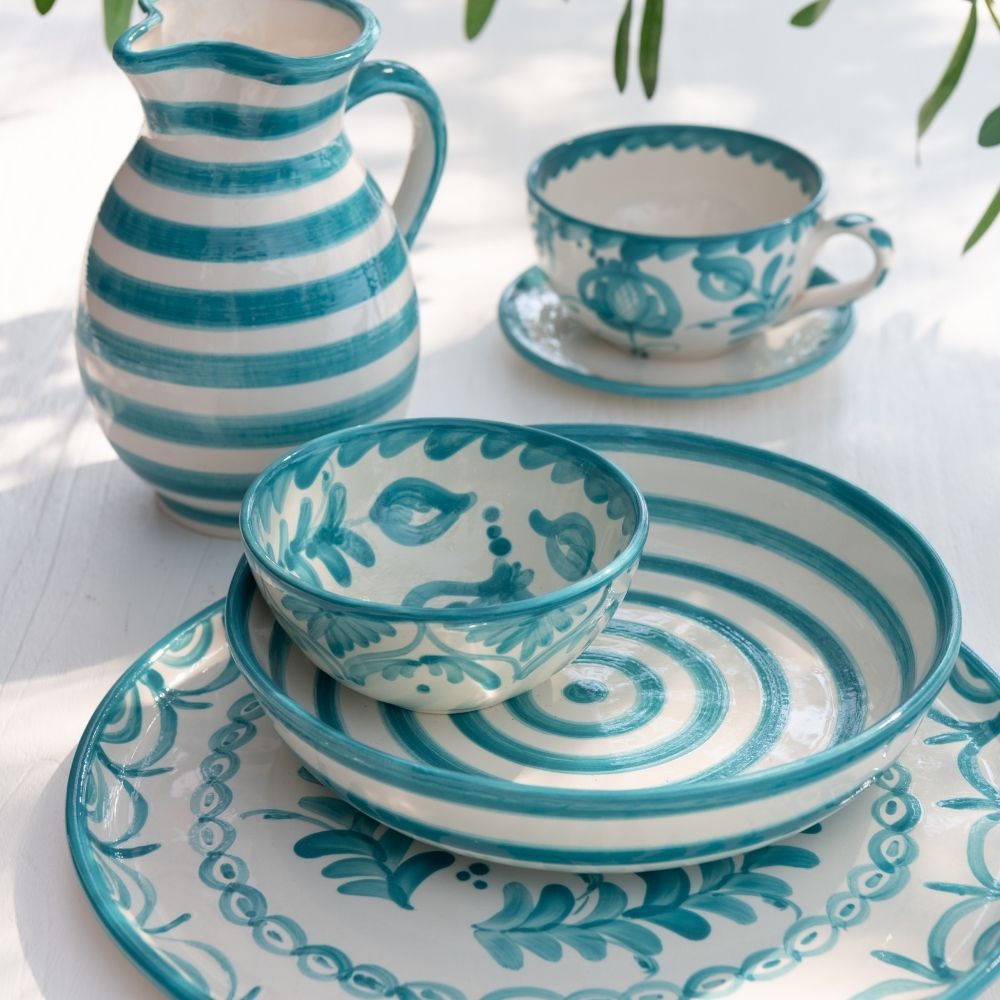 J-Line kom Granada High - keramiek - wit/aqua - small - Ø 14 cm