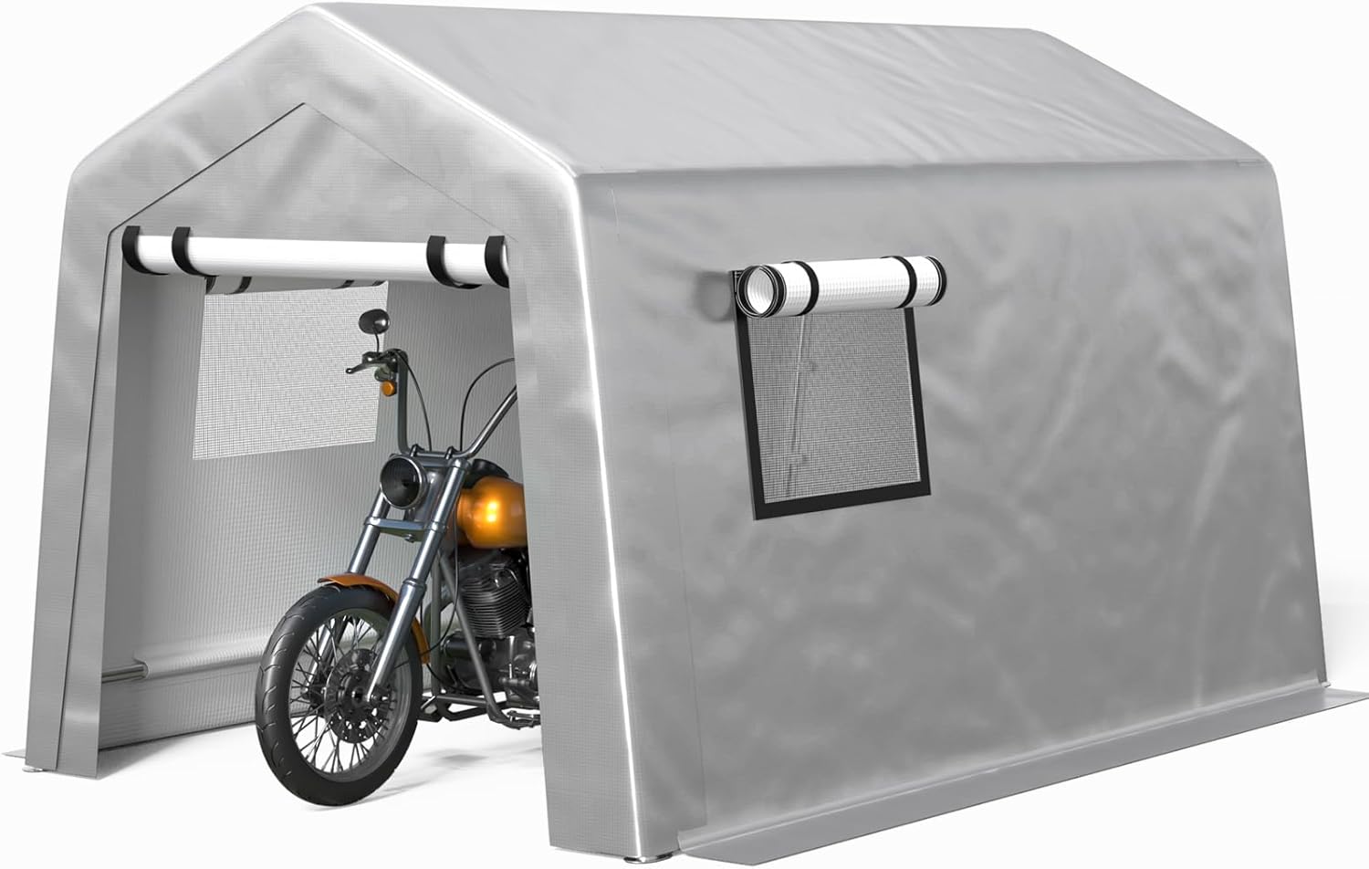 Jocoevol Carport 6x8 FT Enclosed Carport with Roll-up Windows, Portable Garage with Removable Sidewalls & Doors, Car Canopy Tent with Sandbags All-Season Tarp for Bike Motorcycle