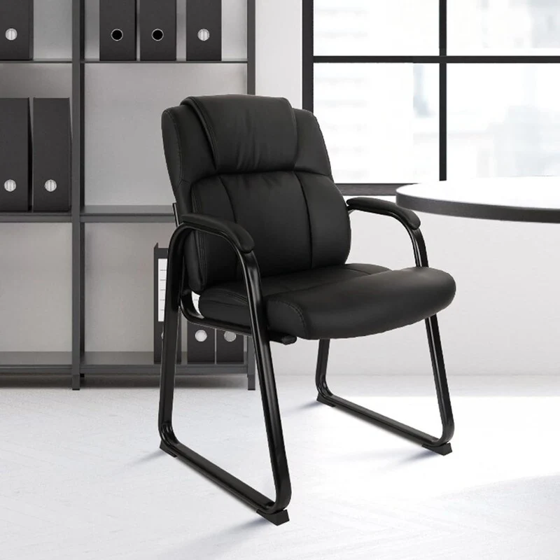 2PCS Leather Guest Chair with Padded Arm Rest for Reception Meeting Conference and Waiting Room Side Office Home Black