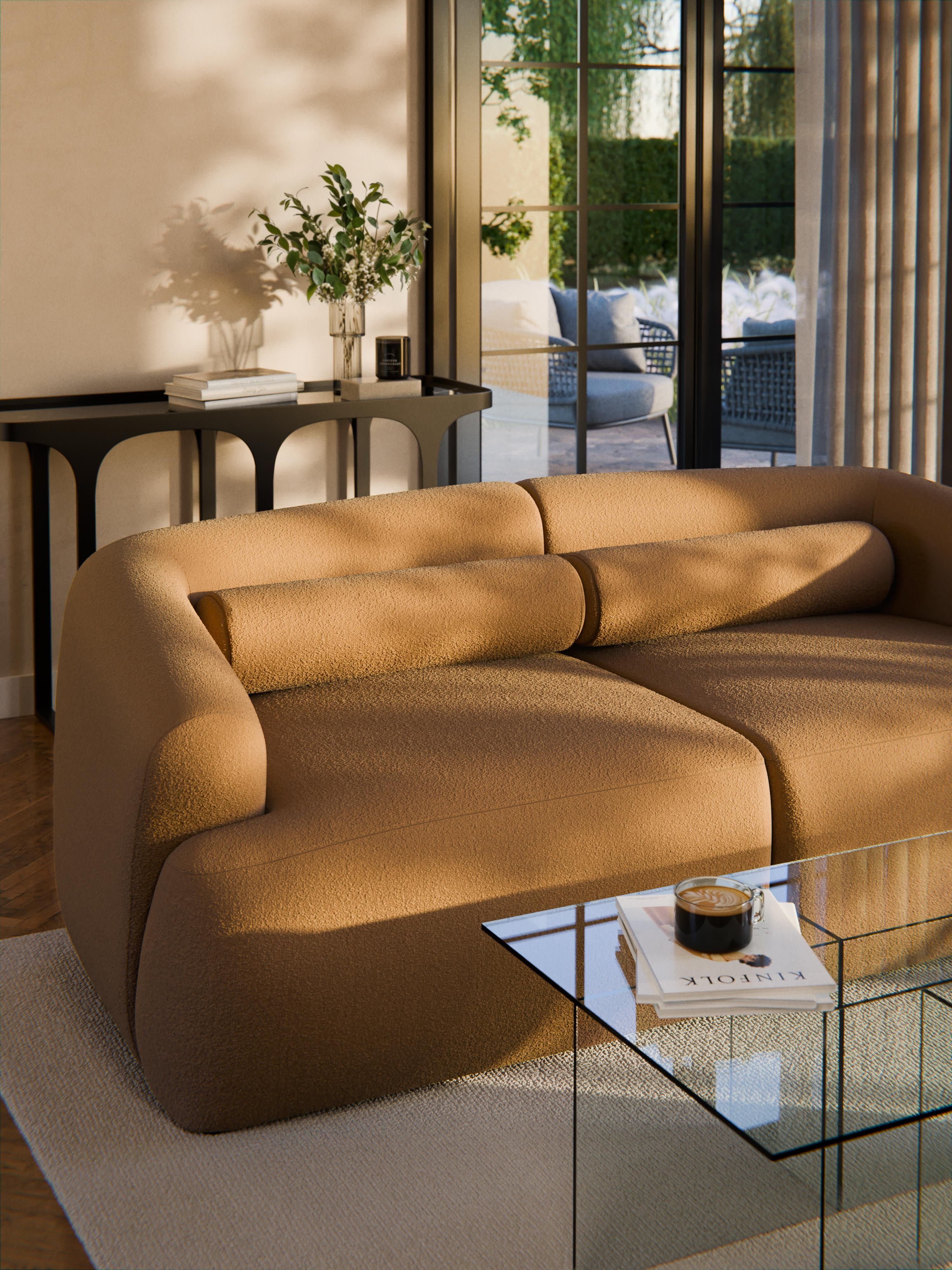 Bouclé-Sofa-Nackenrolle Sofia