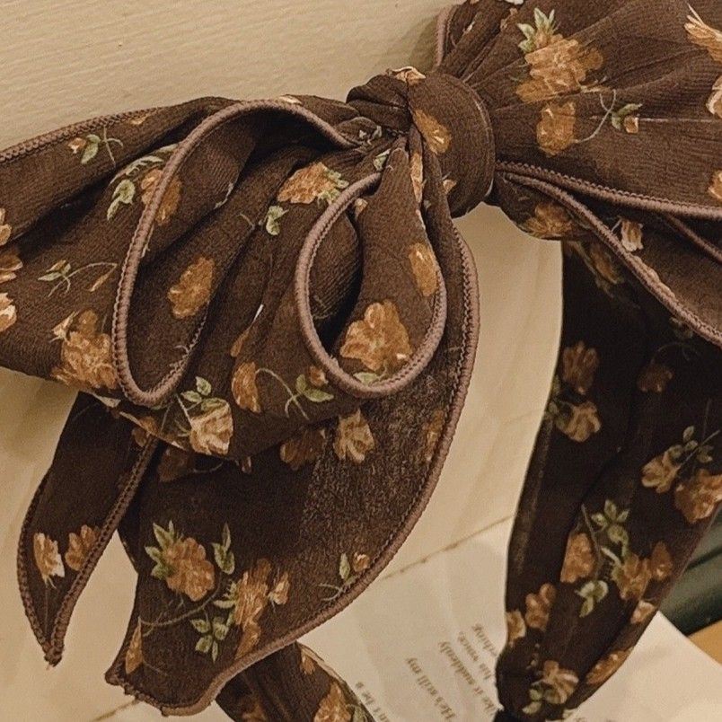 PEACH ACCESSORIES Brown & Gold Academia Floral Bow Headband