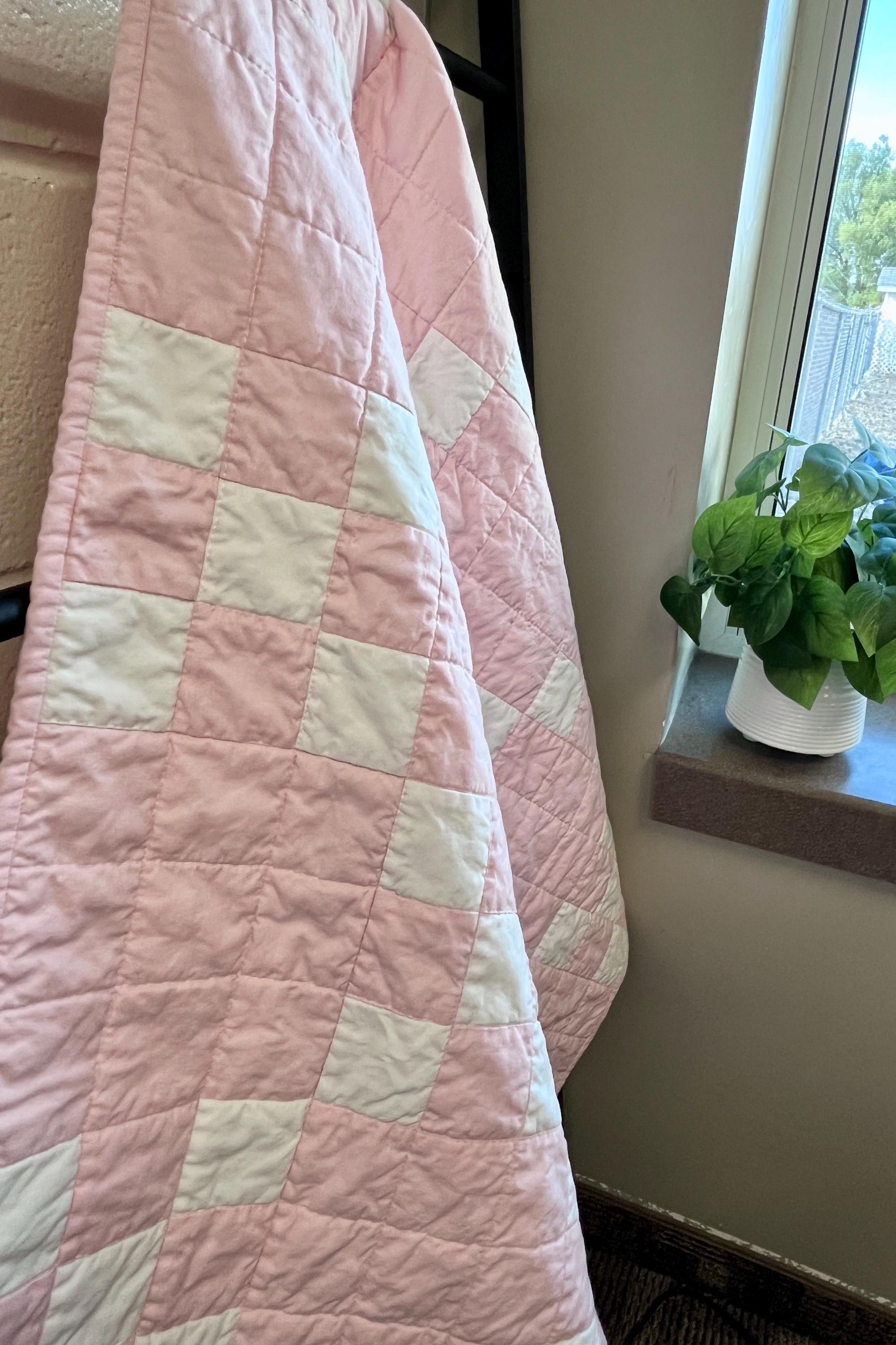 Pink And White Irish Chain Baby Quilt | Handmade Crib Quilt | Modern Baby Blanket