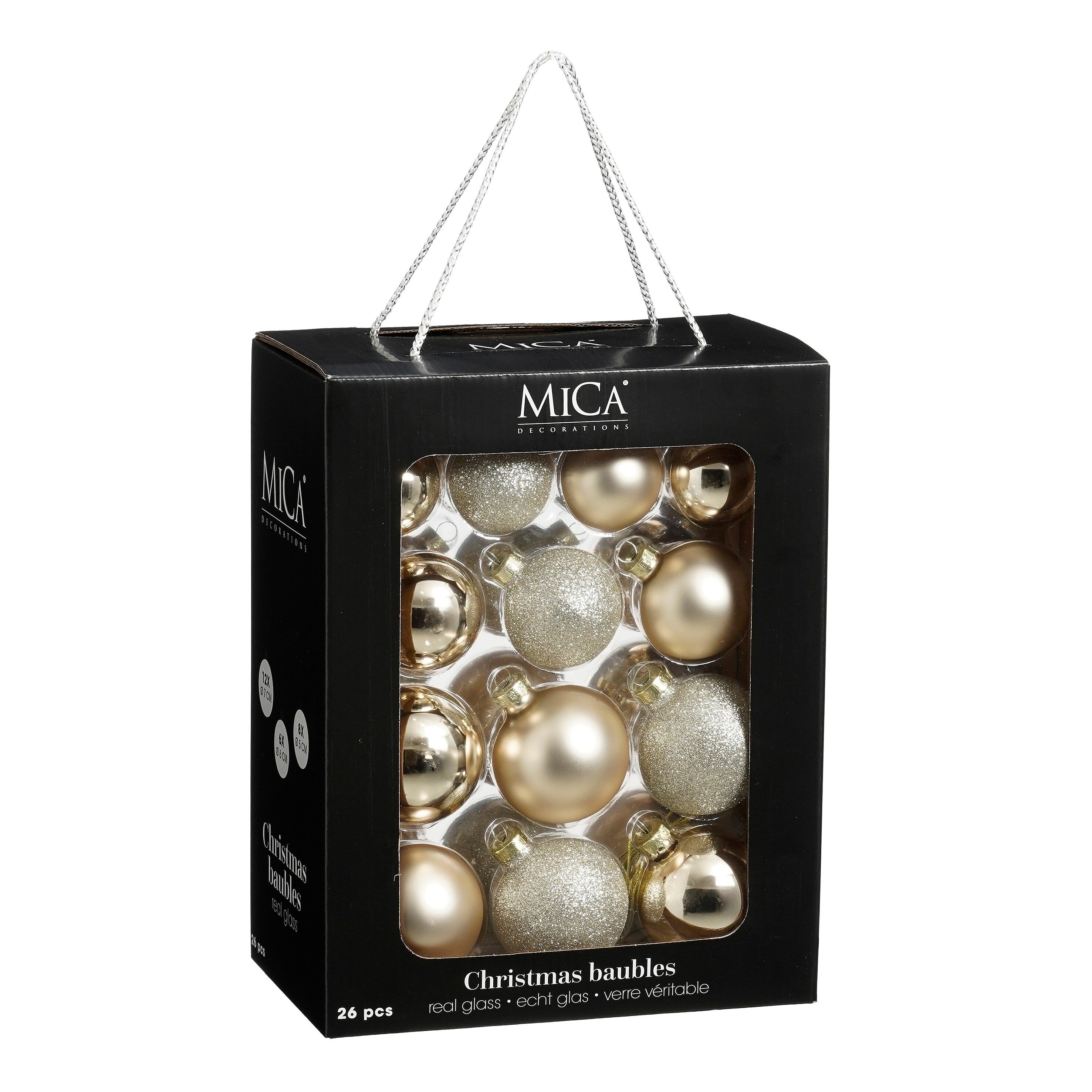 Mica Decorations Bal glas creme 26 stuks - d7cm