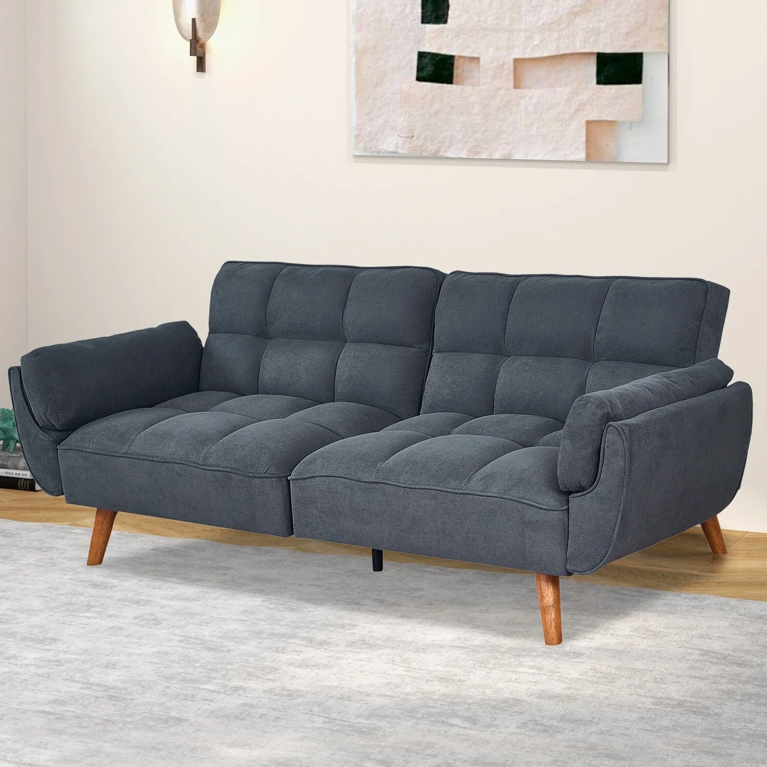 Futon Sofa Bed, Convertible Sleeper Couch with Pillows, Foldable Loveseat Furniture for Living Room