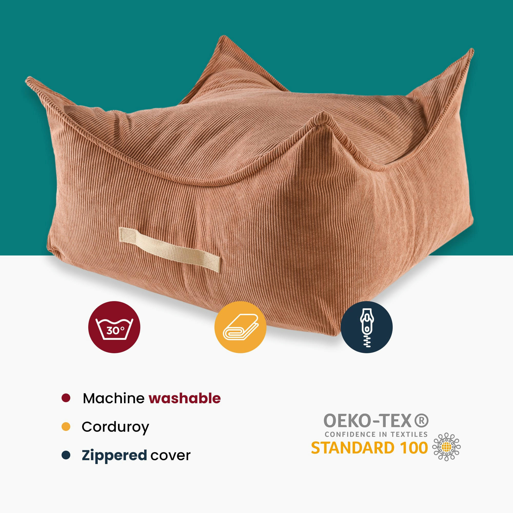 - MeowBaby® Pouf en Velours Côtelé Carré pour enfants, 60x60x35 cm Sable