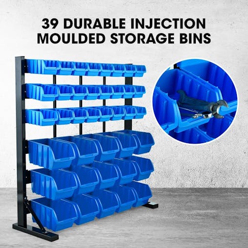 NNEMB 39 Parts Bin Rack Storage System Floor Mount-Blue