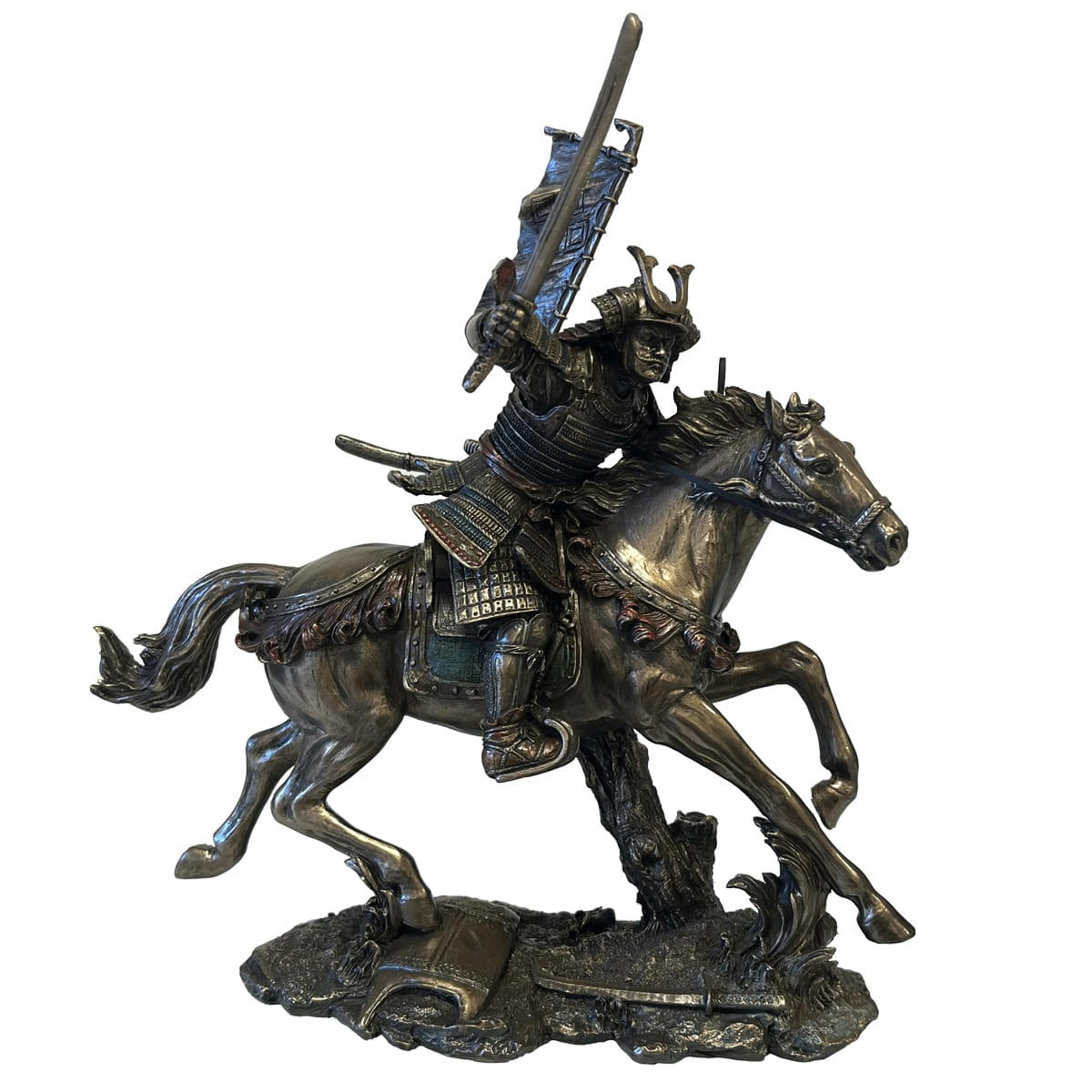 - Statue samurai à cheval aspect bronze