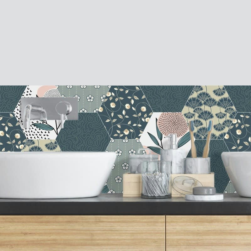 HORTENSE - Bandeau PVC lot de 2 : L 70cmxH 30cm Multicolore Carreaux de ciment