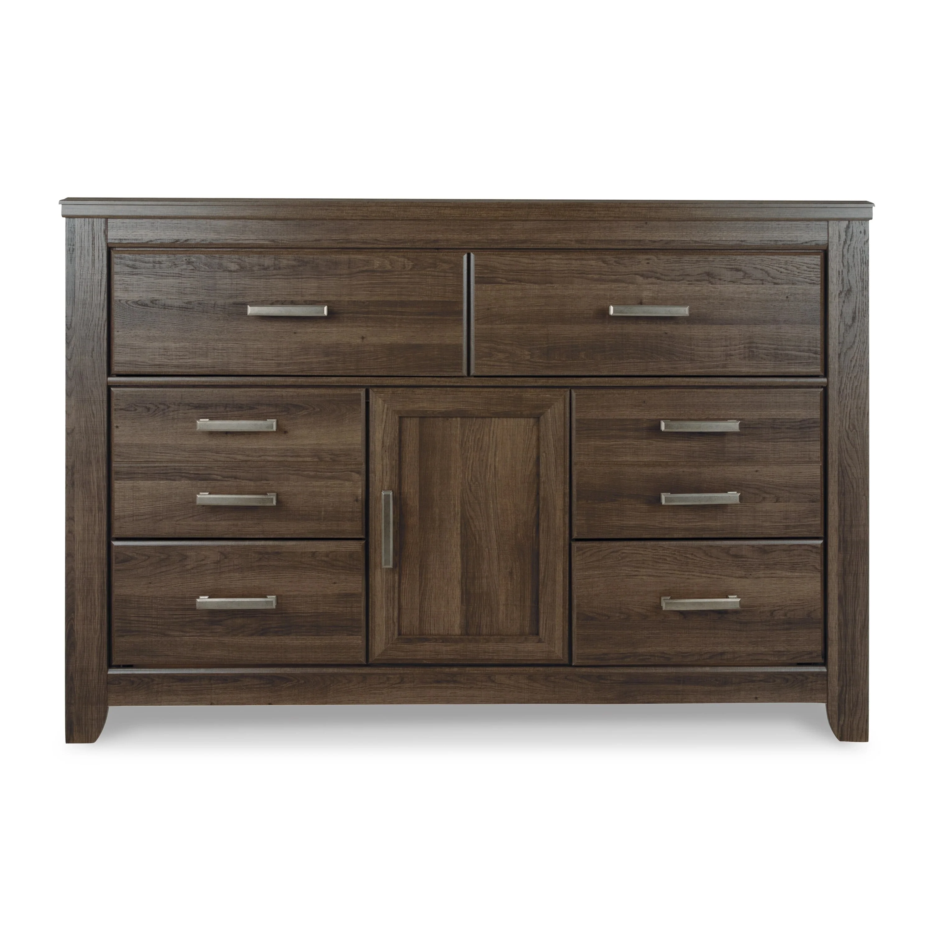 Rye 61 Inch Dresser, 6 Drawers 1 Cabinet, Classic Laminate Dark Brown