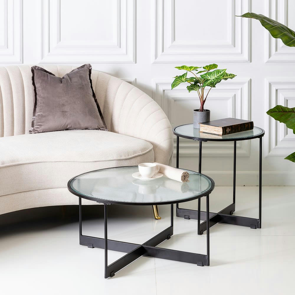 MARGAUX - Table ronde en fer et verre noir