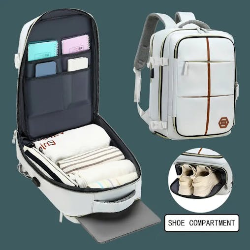 NNETM Travel Backpack with Airline-Approved Laptop Compartment and Shoes Compartment - Silver Gray and Chest Bag
