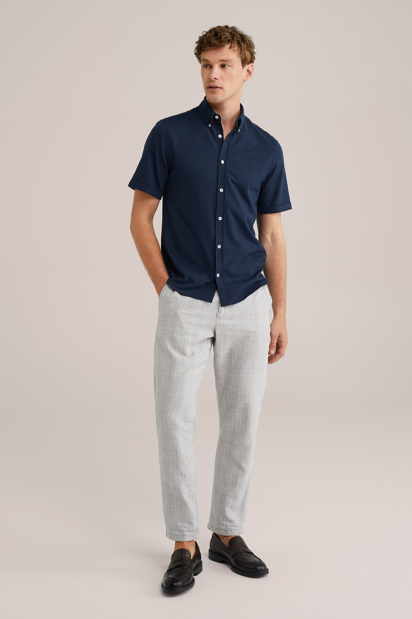 Heren Slim fit overhemd van piqu&eacute;jersey