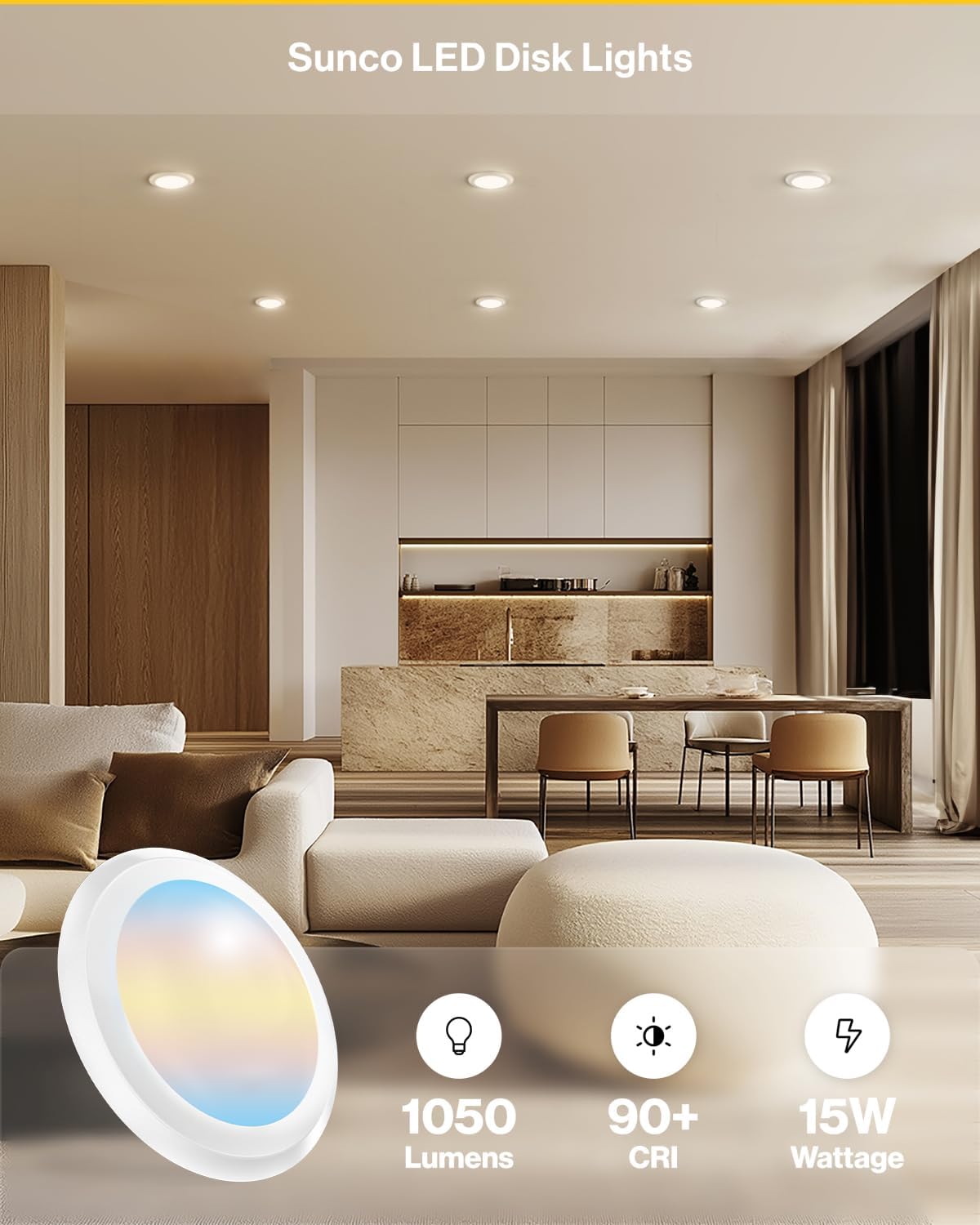 Sunco 144 Pack LED Disc Lights Ceiling 6 Inch, Flush Mount Disk Light, Recessed Can Lighting, 1050 LM, 15W (75W Equivalent), Selectable CCT 3000K/4000K/5000K/6000K/6500K, Dimmable, Damp Rated ETL