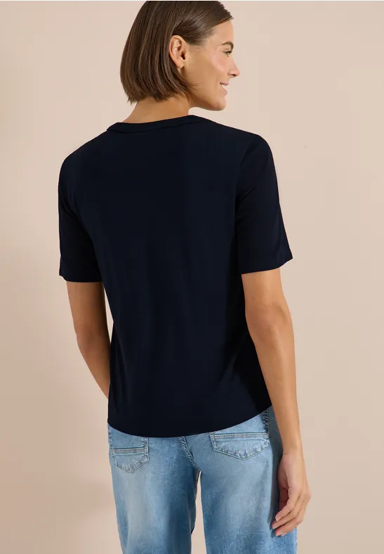 Kurzarm Bluse mit Split Neck und Bändern
