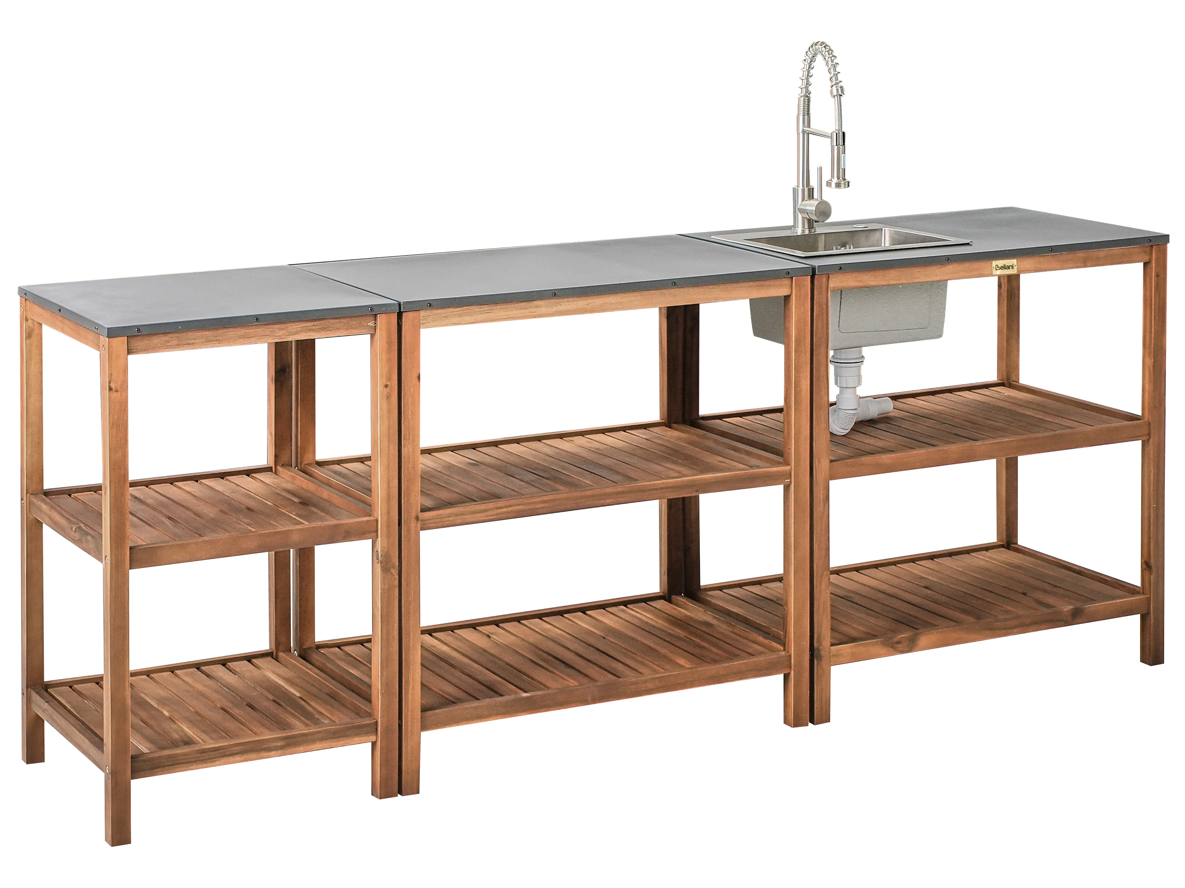 3 Piece Outdoor Kitchen Set with Sink BRUCOLI Acacia Wood Brown/ Silver