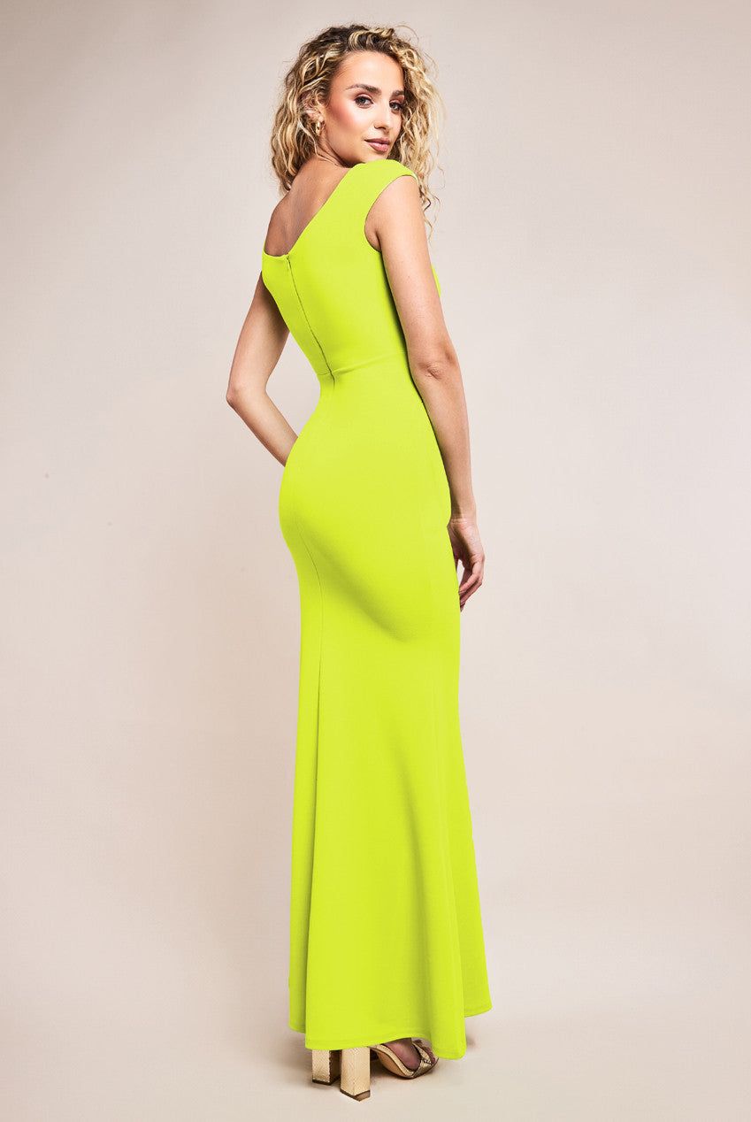 Goddiva Bardot Pleated Maxi With Metal Trim Maxi Dress