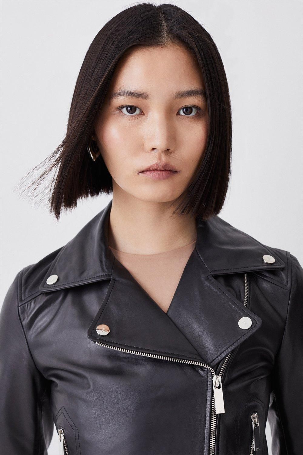 KarenMillen Leather Shrunken Biker Jacket